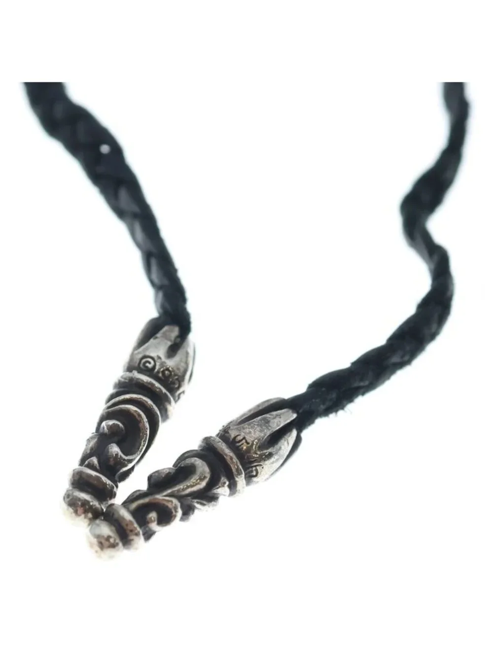 Chrome Hearts BS Fluer BC BS Flare Leather Blade Bolo Chip Necklace Black Silver